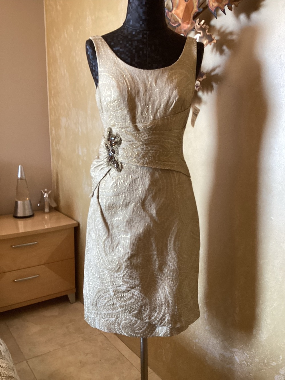 Kay Unger Gold Embellished Sheath Dress Vintage NWT